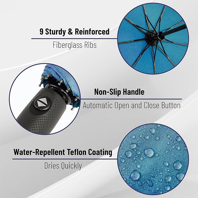 Mr. Pen- Windproof Travel Umbrella, Small Water-Resistant Automatic Folding Umbrella for Rain and Sun, Light, Compact and Portable for Women & Men, Fits Car & Backpack