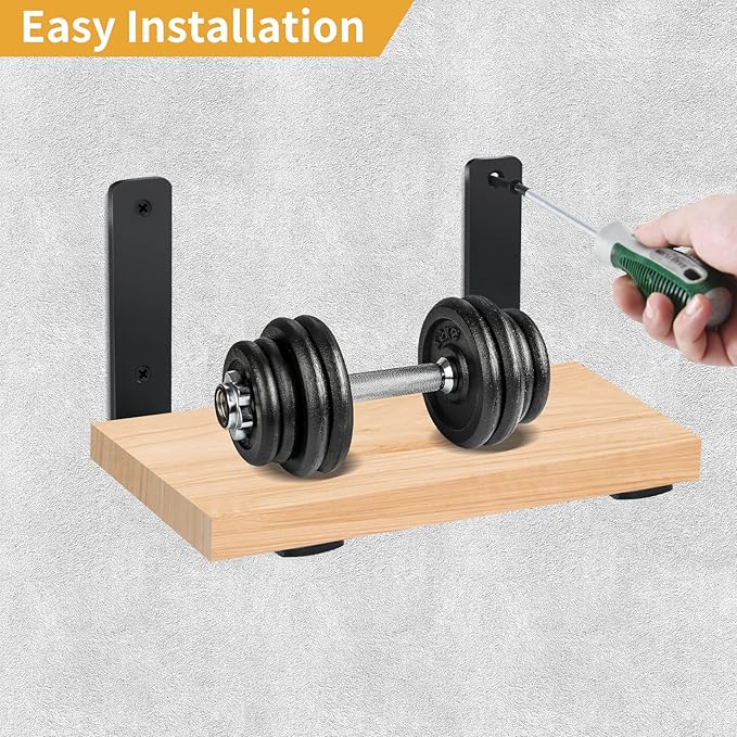4 Pack - L 6" x H 4" x W1.5, 5mm Thick Black L Shelf Bracket, Iron Shelf Brackets, Metal Shelf Brackets, Floating Shelf, Shelf Supports with Screws