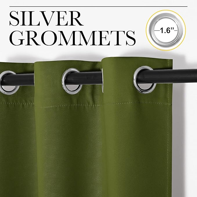 NICETOWN Bedroom Blackout Curtain Panel - (120 inches by 102 inch, Olive Green, 1 PC) Energy Saving Thermal Insulated Grommet Blackout Drapery for Patio, Room Divider Curtain