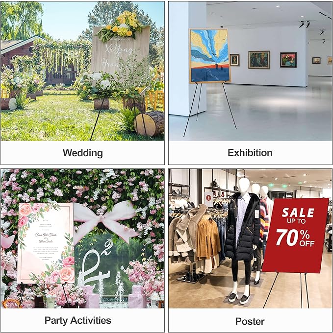 Easel Stand for Wedding Sign & Poster 63'' Easels for Display Portable Art Easel for Floor Adjustable Metal Easel Black 3 Pack
