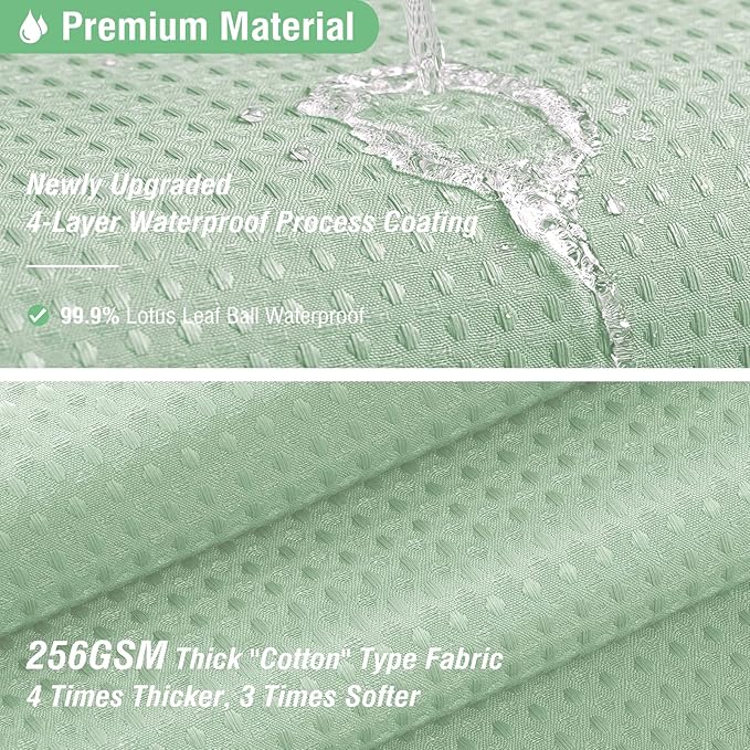 Dynamene Mint Green Fabric Shower Curtain - Waffle Weave Textured Heavy Duty Cloth Shower Curtains for Bathroom, 256GSM Hotel Luxury Weighted Bath Curtain Set with 12 Hooks,72x72, Mint Green