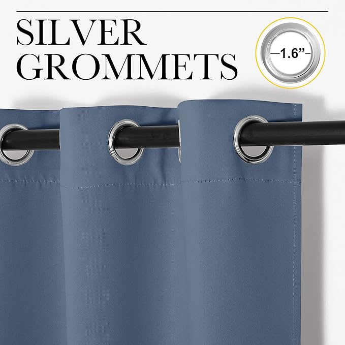 NICETOWN Stone Blue Blackout Room Darkening Drapery Window Treatment Thermal Insulated Solid Grommet Curtain/Drape for Hall Home Decor (Single Panel, 42 x 84-inch)