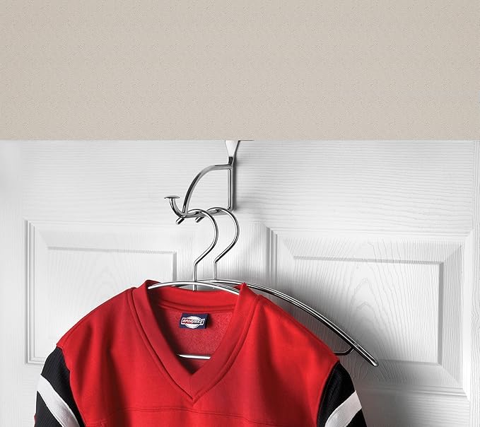 Spectrum Diversified Designs Hanger Holder & Hook, Extender Over-the-Door Closet, Bedroom & Laundry Room, Hanging Clothes Drying Rack, Chrome (Pack of 6)