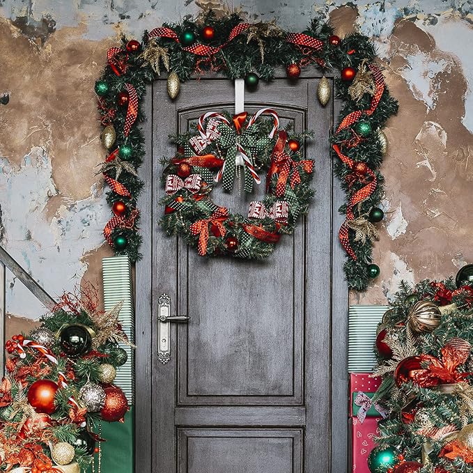 Wreath Hanger, Adjustable Over The Door Wreath Hanger from 15 to 25 Inches & Wreath Holder & Wreath Door Hanger for Front Door Decor 20 lbs Larger Christmas Decorations Hook (White)
