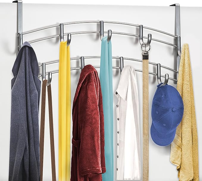 LYNK Professional® Home™ Over the Door Hooks - 9 Hook – Over the Door Coat Rack - Over the Door Hanger - Hanging Towels or Clothes - Bathroom, Bedroom, Laundry Room - Lifetime Ltd. Warranty, Platinum