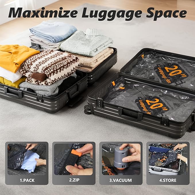 Travel Vacuum Bags with Cordless Electric Pump, 16 Medium Compression Packing Cubes for Clothing Clothes, Luggage Suitcase Organizer, Space Saver Vacation Cruise Travel Essentials