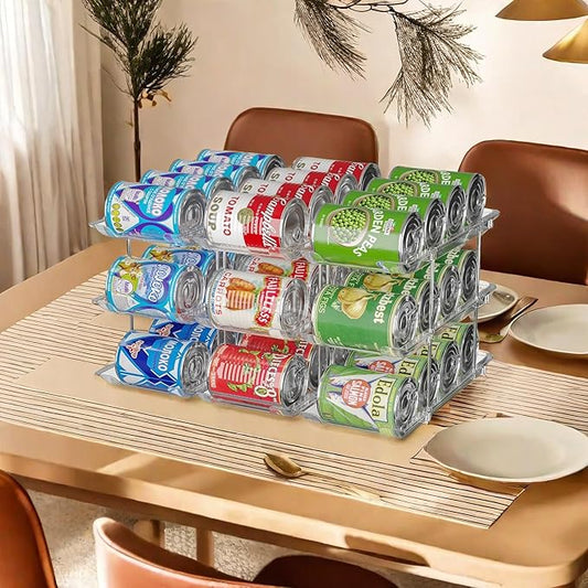 Can Organizer for Pantry Free Combination Can Dispenser, Clear Thickened 3-Tier Storage Rack for 36 Cans Suitable for Cabinet Pantry Fridge Countertop (3 * 3)