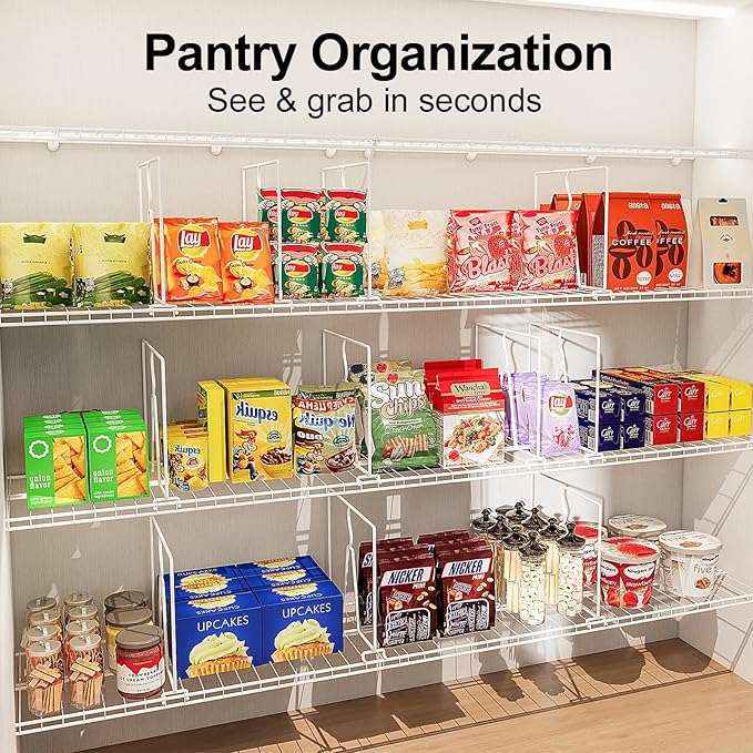 Wire Shelf Dividers for Closet: Tall 16 Pack 12-inch Deep Wire Rack Accessories - Adjustable Purse Organizer for Clothes Handbags - Metal Pantry Separators