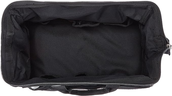 Amazon Basics Durable Wear-Resistant Tool Storage Bag with Adjustable Shoulder Strap, Portable Tool Organizer, 16 in, Black & Grey