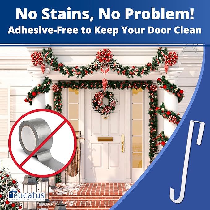 Non Scratch 100% Clear 12in Wreath Hanger 3Pk. Slim Christmas Wreaths Holders for Hanging Fall Halloween Decorations Over Front or Garage Door. Best Long Hooks for Indoor or Outdoor Home Decor.