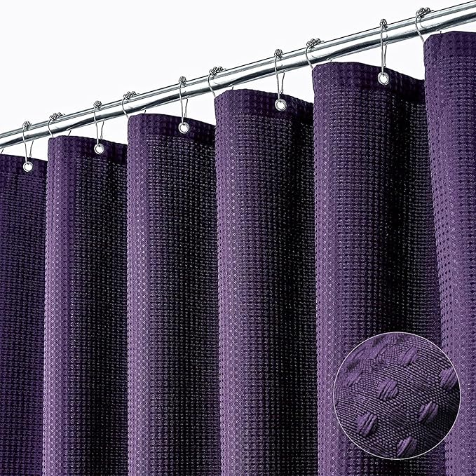 Dynamene Extra Long Shower Curtain,96 Inch Long Waffle Weave Heavy Duty Thick Fabric Bathroom Shower Curtain, Neutral Weighted Hotel Bath Curtain Set with 12 Plastic Hooks,72x96,Purple