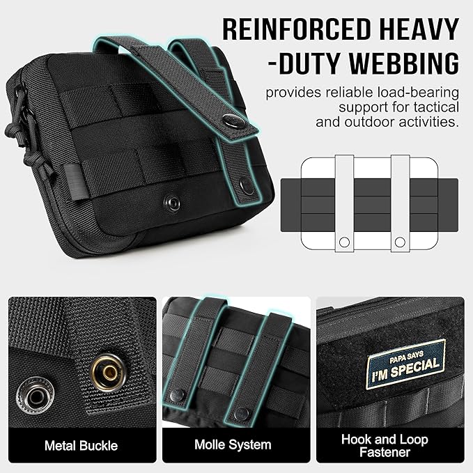 OneTigris MOLLE Pouch, Tactical Admin Pouch Belt EDC Tool Organizer Zippered Utility Waist Pack 7.5"x5"x2"
