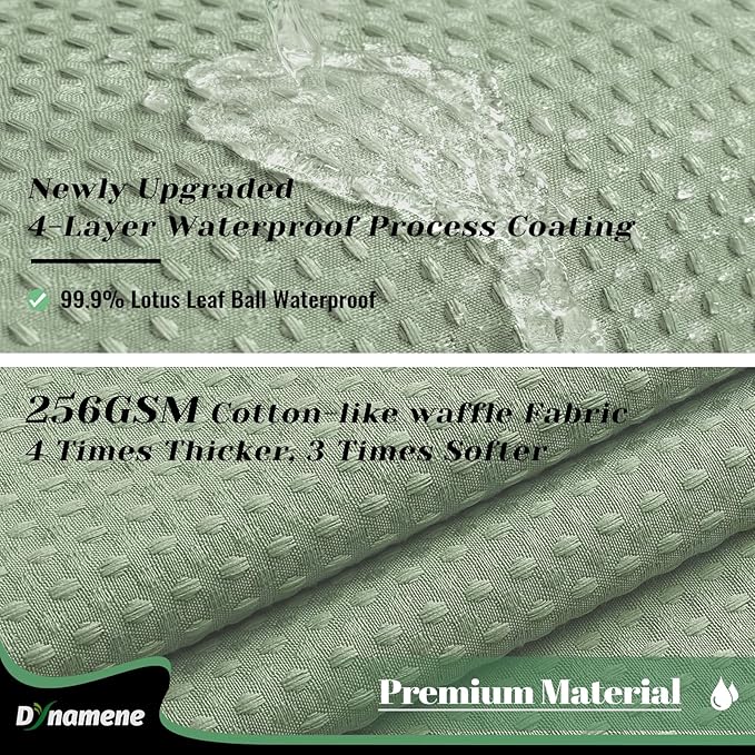 Dynamene 78 Inch Long Shower Curtain, Tall Waffle Fabric Shower Curtains for Bathroom, Hotel Waterproof Cloth Shower Curtain Liner Set with Hooks, Snap in Liner, Mesh Top Window, Sage Green, 72x78
