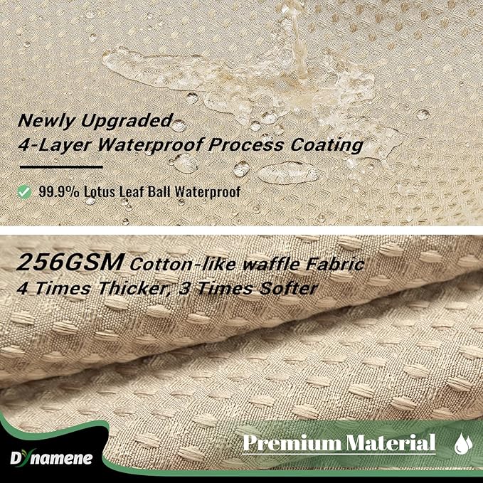 Dynamene Extra Long Shower Curtain, 84 Inch Long Waffle Fabric Shower Curtain for Bathroom, Tall Waterproof Cloth Shower Curtain Liner Set with Hook, Snap in Liner, Mesh Top Window, Beige, 72x84