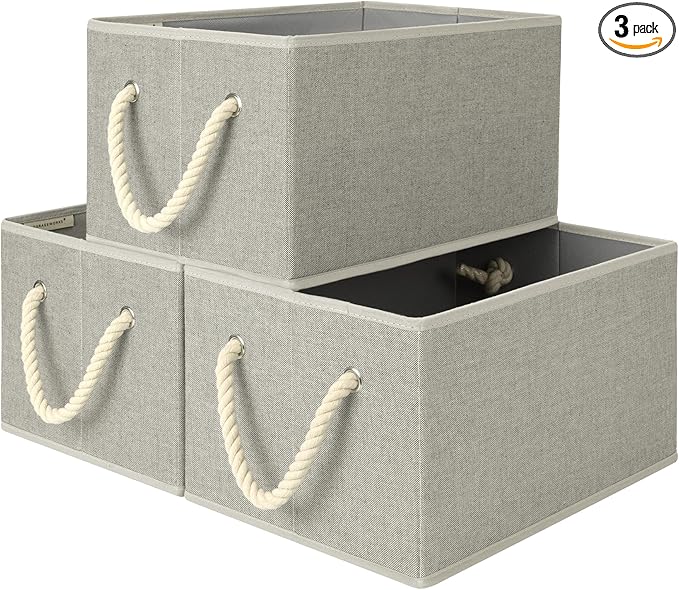StorageWorks Storage Baskets for Shelves, Closet Organizers and Storage Bins, Fabric Organizer Bins for Clothes, Closet Shelf Organizer, Gray, Large, 3-Pack
