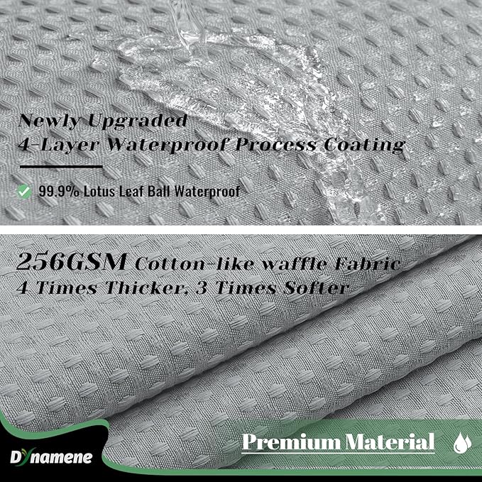 Dynamene Fabric Shower Curtain with Snap in Liner, Grey Waffle Hotel Shower Curtains for Bathroom, Washable Waterproof Cloth Shower Curtain Liner Set with Plastic Hooks, Mesh Top Window, 72x72, Gray