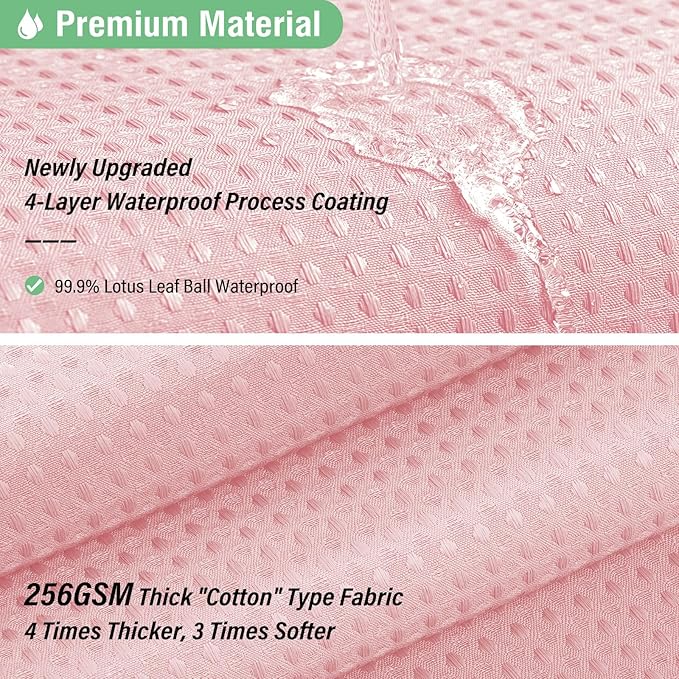 Dynamene Extra Wide Shower Curtain-108 Inch Wide Waffle Weave Weighted Thick Cloth Bathroom Shower Curtain, Neutral Heavy Duty Hotel Bath Curtain Set with 18 Plastic Hooks,108x72, Pink