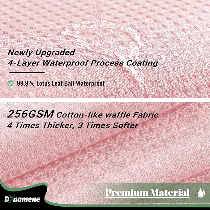 Dynamene Extra Long Shower Curtain, 84 Inch Long Waffle Fabric Shower Curtain for Bathroom, Tall Waterproof Cloth Shower Curtain Liner Set with Hook, Snap in Liner, Mesh Top Window, Pink, 72x84