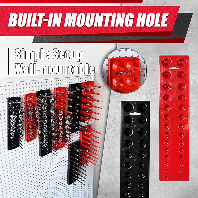 EACELIY 8PCS Socket Organizer Tray Set,1/2", 1/4" and 3/8" SAE & Metric Deep & Shallow Socket Holder Kit, Deep and Shallow Socket Holders for Toolboxes(sockets not included)