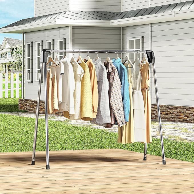 APEXCHASER Clothes Drying Rack, Stainless Steel Drying Rack Clothing with Height-Adjustable, Foldable Gullwings Laundry Drying Rack, Indoor Outdoor Use, No Assembly, White