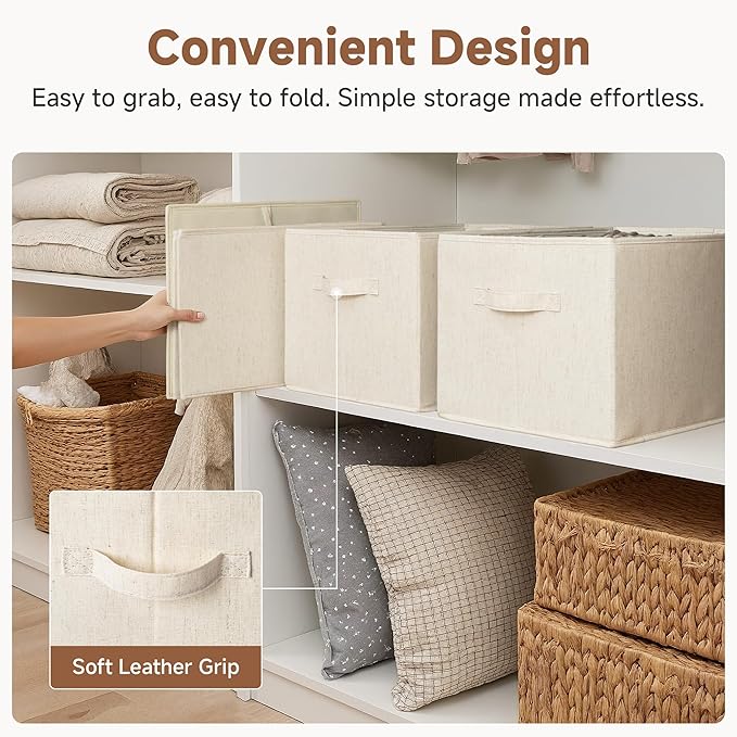 StorageWorks Closet Organizers and Storage Bins, Shelf Baskets for Clothes Storage, Fabric Storage Bins for Organization, Beige(NaturWeave Fabric), 3-Pack, Extra Large