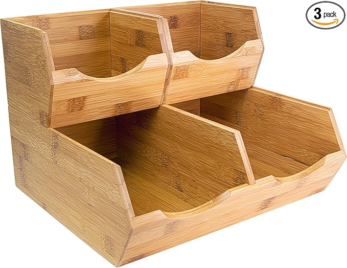 HOMESTEAD Bamboo Pantry Storage Bins – Potato & Onion Storage Bin for Pantry Organizers, Produce Organizer Set of 3 – Slide out Bin Access