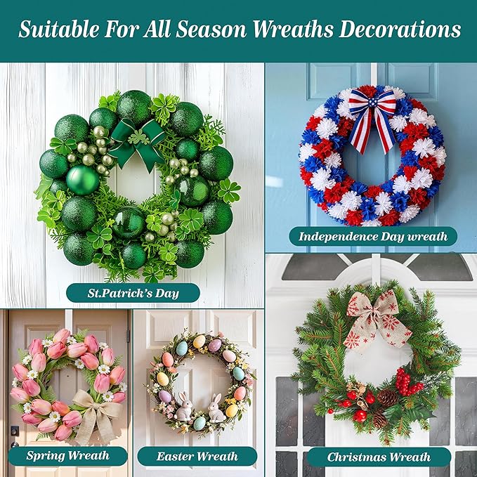 HOOSUN 4th of July Decorations Wreath Hangers for Front Door,12 Inch Metal Wreath Hook Holder for Spring Decor,20 Lbs White Over The Door Wreath Hanger for Spring Patriotic Wreath Front Porch Decor
