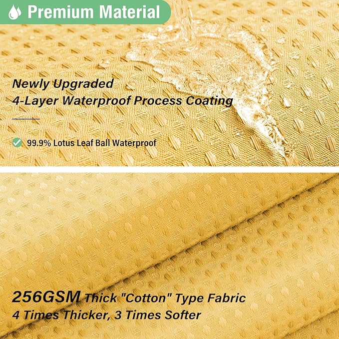 Dynamene Long Fabric Shower Curtain - 78 inch Long Waffle Weave Weighted Cloth Shower Curtains for Bathroom, Neutral Heavy Duty Hotel Spa Luxury Bath Curtain Set with 12 Hooks, 72x78, Gold