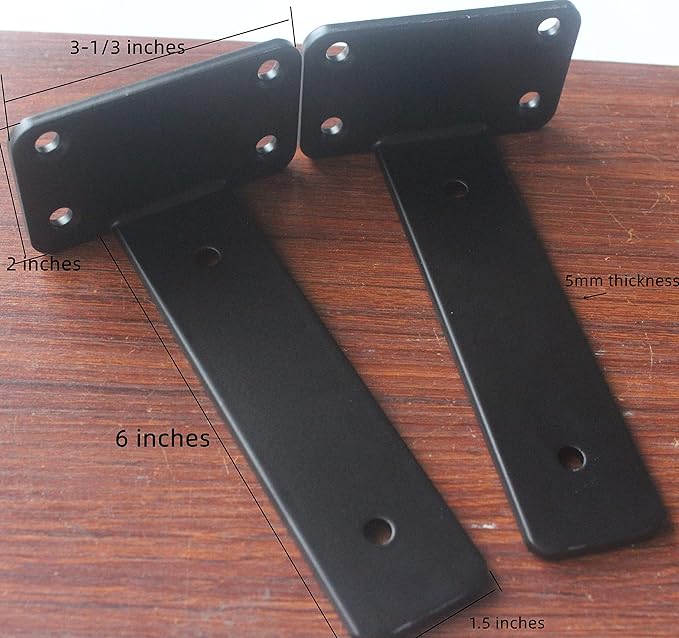 16 Pack - 6 inch Black Hidden L Shelf Bracket (1/5 Inch Thicked) Iron Floating Shelf Brackets Rustic Industrial Metal Brackets for Shelf Support