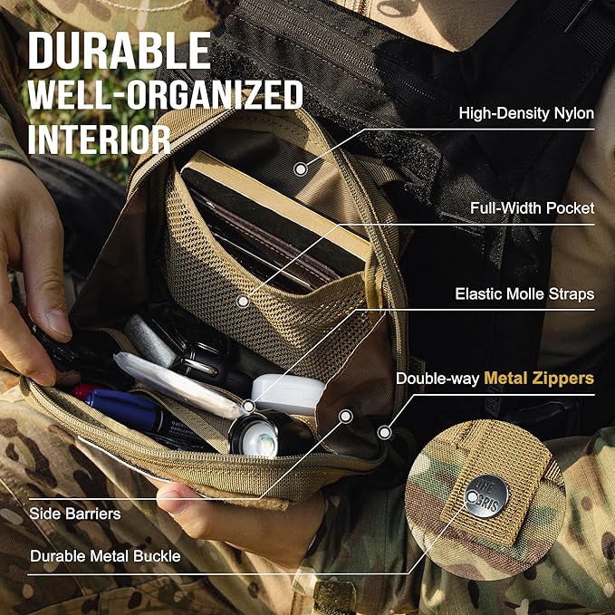OneTigris MOLLE Pouch, Tactical Admin Pouch Belt EDC Tool Organizer Zippered Utility Waist Pack 7.5"x5"x2"