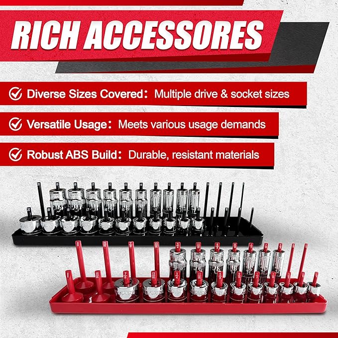 EACELIY 6PCS Socket Organizer Tray Set,1/2", 1/4" and 3/8" SAE & Metric Deep & Shallow Socket Holder Kit, Deep and Shallow Socket Holders for Toolboxes(sockets not included)