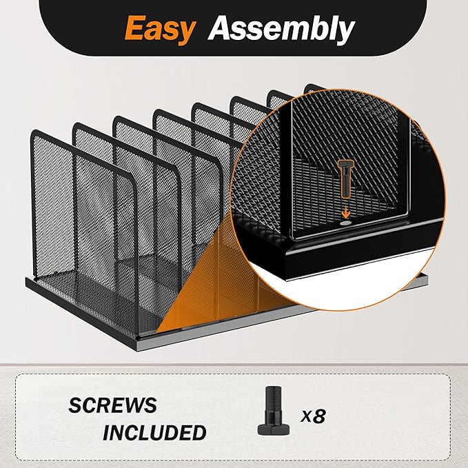 Kuntine.B Desk File Organizer Upright Mesh Desktop Organizer File Sorter Office Organization File Holder for Home, Office & Classroom (Purple, 2 Pack 7-Section)