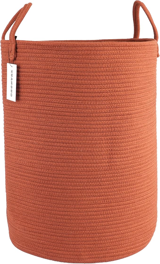 XUANGUO Cotton Rope Laundry Basket Hamper for Clothes Woven Storage Basket for Living Room Bedroom Boho Tall Rope Baskets for Blanket Toys Pillow Towels Baby Nursery Hamper Bin Large rustic