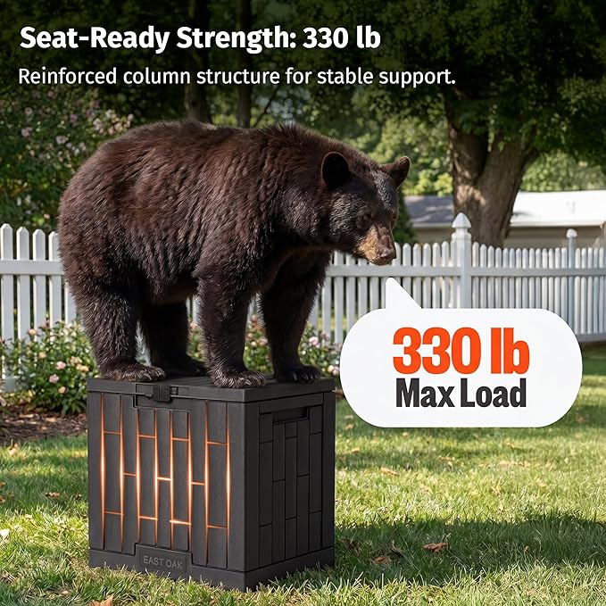 EAST OAK 31 Gallon Outdoor Storage Box, Waterproof Deck UV-Resistant Resin Bin for Patio Cushions, Garden Tools, Pool Accessories & Package, Lockable Wind-Resistant Lid, Steel-Reinforced, Black