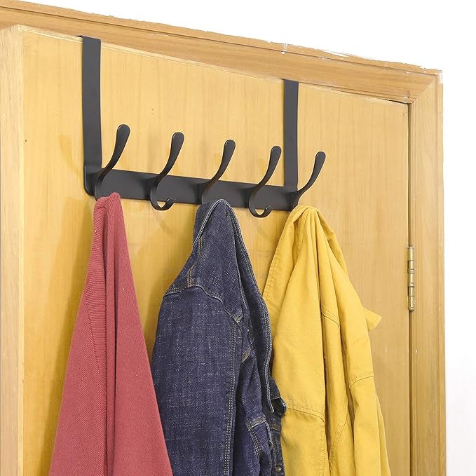 WEBI Over The Door Hook 5 Coat Hooks,Over The Door Towel Rack,Door Hanger Over Door Coat Rack for Hanging Clothes,Towels,Back of Bathroom,Antique Copper,2 Packs