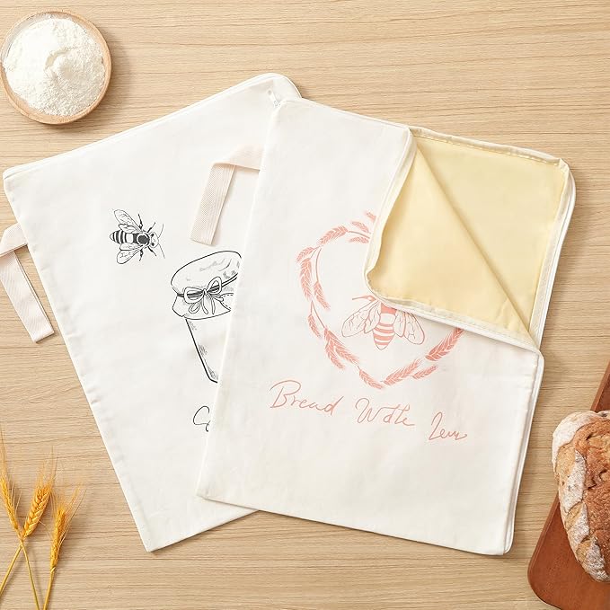 WiNDANCE Wide Zipper Access Beeswax Bread Bags for Homemade Bread - 2 Packs XL Reusable Organic Beeswax Linen Cotton Sourdough Bag, Homesteading Essentials Sourdough Bags with Zip to Keep Fresh