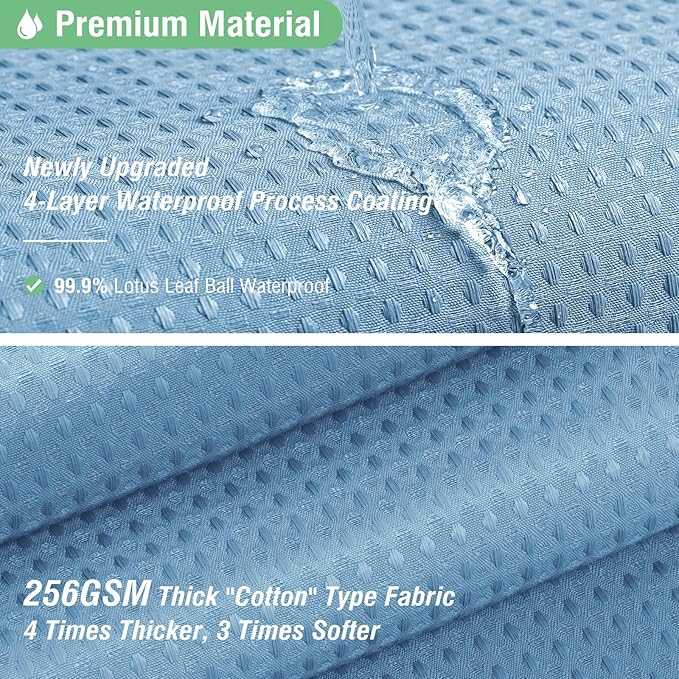 Dynamene Extra Wide Shower Curtain - 84 Inch Wide Waffle Weave Weighted Thick Cloth Bathroom Shower Curtain, Neutral Heavy Duty Hotel Bath Curtain Set with 14 Plastic Hooks, 84x72, Moonlight Blue