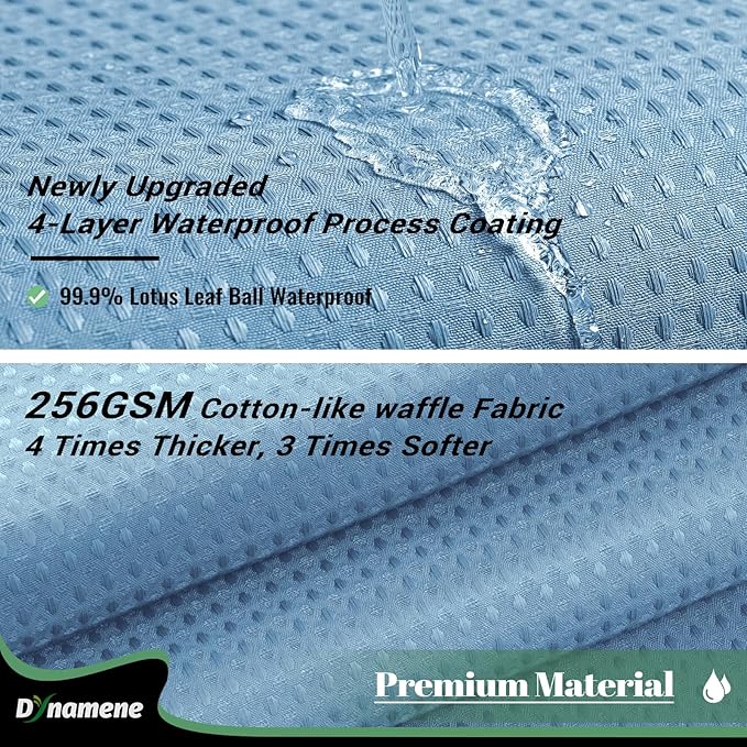 Dynamene 78 Inch Long Shower Curtain, Tall Waffle Fabric Shower Curtains for Bathroom, Hotel Waterproof Cloth Shower Curtain Liner Set with Hooks, Snap in Liner, Mesh Top Window, Moonlight Blue, 72x78