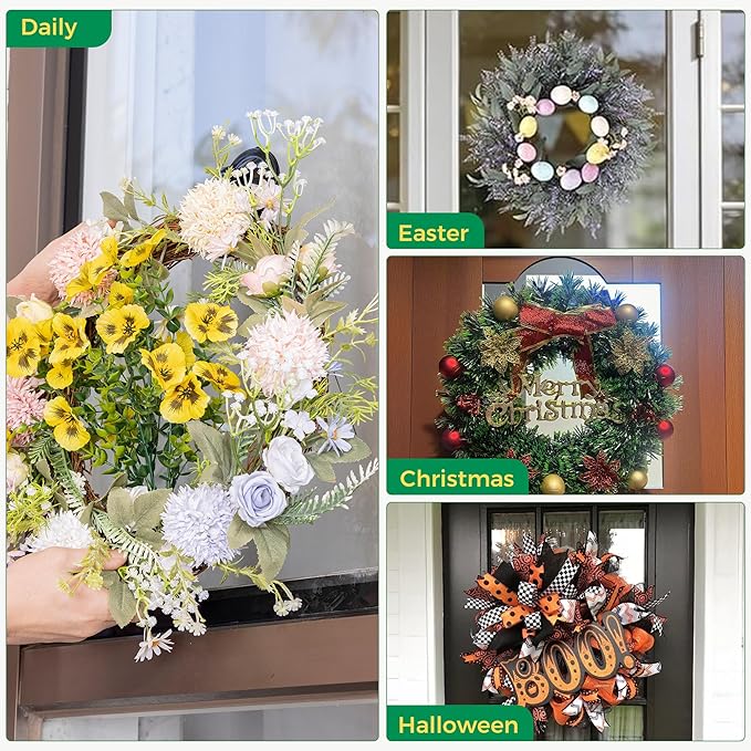 ANDGOO Large Suction Cup Hooks for Door Wreaths, 4 Pack Wreath Hangers for Front Door, Glass, Window, Shower, Upgraded 1.9" Diameter Wreath Holder, No Tools, No Damage, Holds Up to 22 lbs, Black