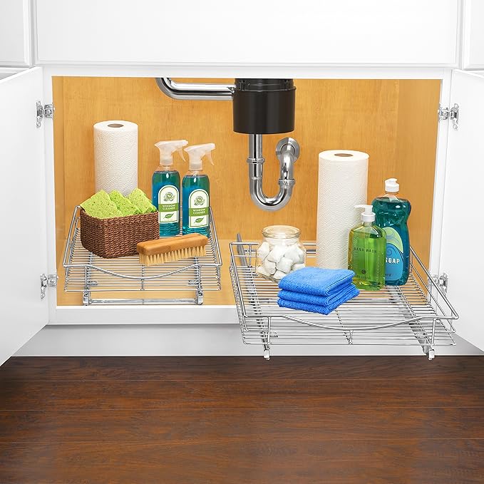 LYNK PROFESSIONAL® Pull Out Cabinet Organizer, 17" x 21" Slide Out Drawers for Kitchen Cabinets - Sliding Pull-Out Pantry Shelves – Home Shelf Organizers - Lifetime Ltd. Warranty, Chrome