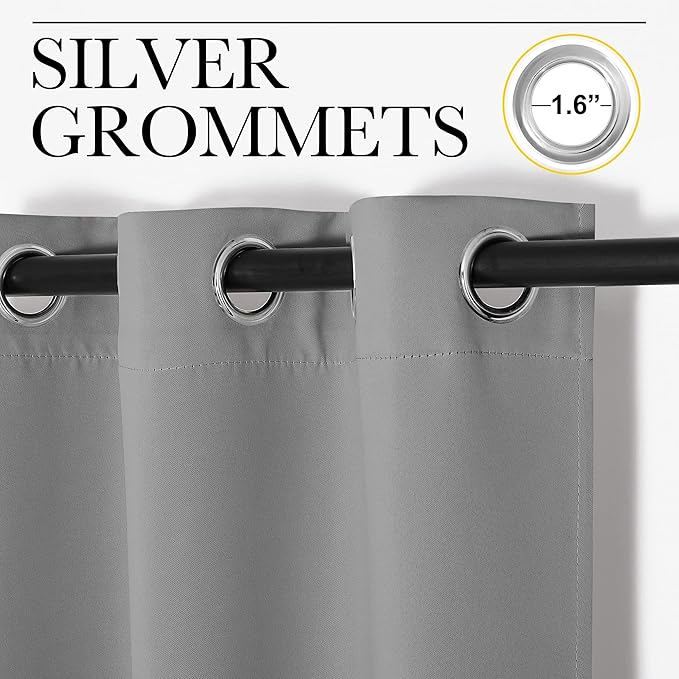 NICETOWN Blackout Curtain & Drape 96 inch Length, 55 inch Wide, Sold by 1 Panel, Silver Grey Color, Noise Reducing Drapery for Living Room/Farmhouse