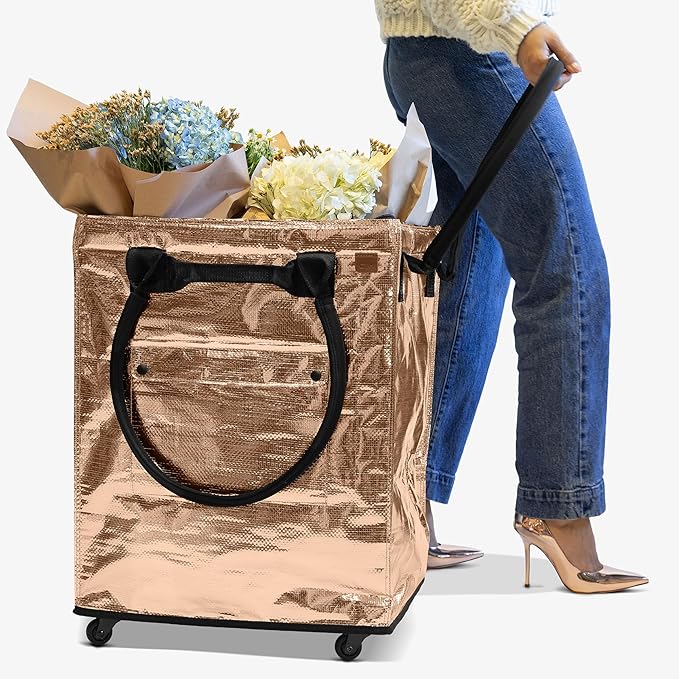 CleverMade Hauler Rolling Tote Bag, 90L Collapsible Portable Shopping Cart with Wheels for Groceries, Laundry, Organization