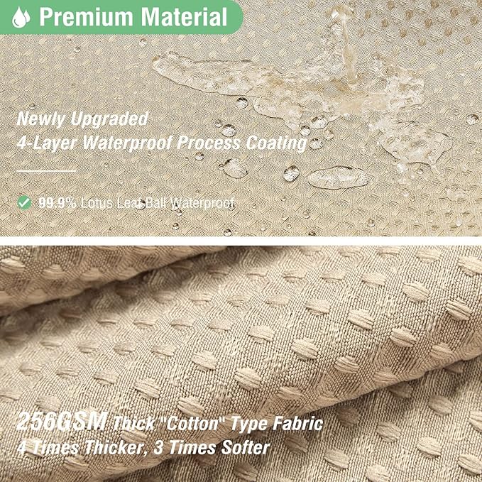 Dynamene Stall Fabric Shower Curtain - 60 x 84 inch Long Waffle Weighted Thick Cloth Shower Curtain for Bathroom, Neutral Heavy Duty Hotel Spa Luxury Shower Curtain Set with 10 Hook, Beige/Khaki