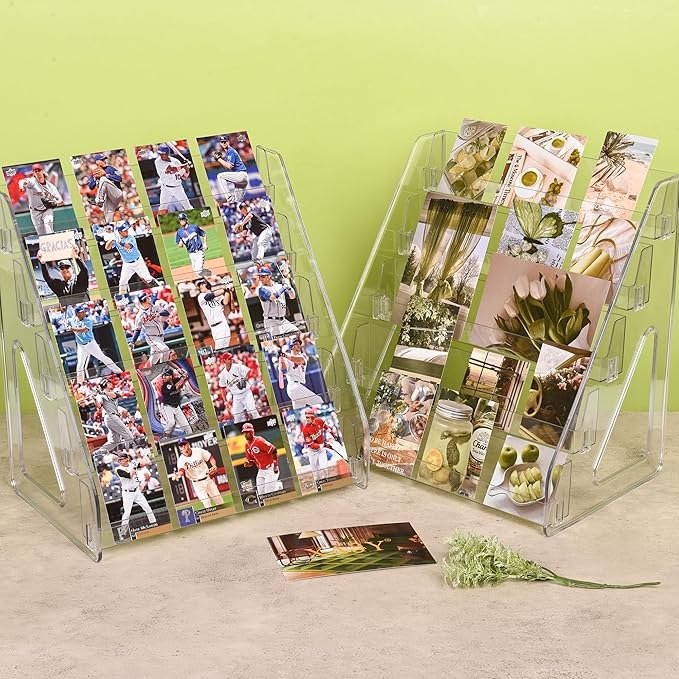 CELSOL 2 Pack Elevated 5 Tier Clear Acrylic Card Display Stand for Trading Cards, Sports Cards, Greeting Cards, Stickers – Slanted Holder for PSA Slabs, Vendors, Collectors & Retail (5 Tier 2 Pack)