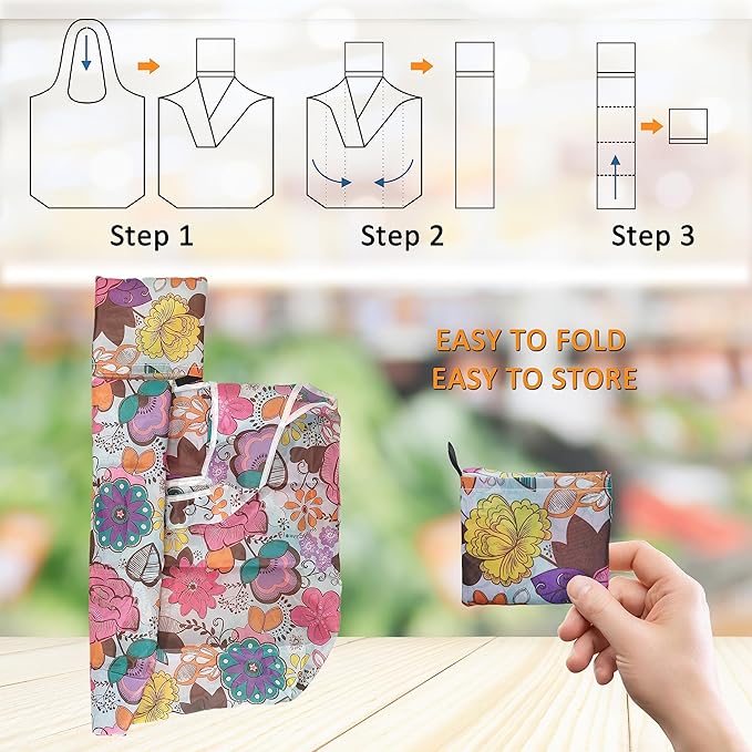 Reusable Grocery Bags, 6 Pack 50Lbs Foldable Fashion Washable Shopping Bags, Large Tote Bags For Groceries, Foldie Beach Bag, Foldable Travel Bag Gifts For Women