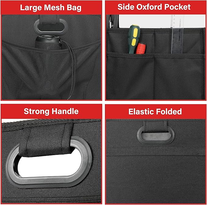 Simple Deluxe 2 Compartments Trunk Organizer for Car/SUV, Collapsible 600D Waterproof Oxford Polyester 50L Storage Box, Anti-slip & Leak-proof, Multipurpose Travel Accessories, Black