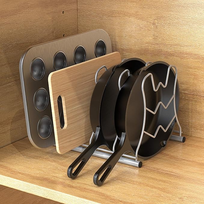Deco Brothers Pan Organizer Rack for Kitchen Cabinet and Counter, Silver